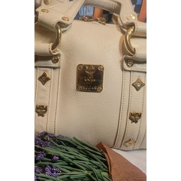 MCM - Creamy White Pebbled Leather Mini Boston w/ Gold Hardware - Picture 5 of 12
